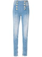 Balmain Button-embellished Skinny Jeans - Blue