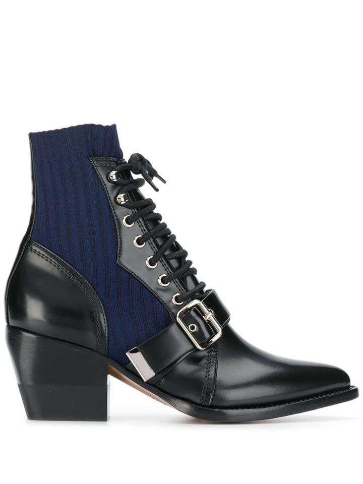 Chloé Lace-front Buckle Boots - Blue