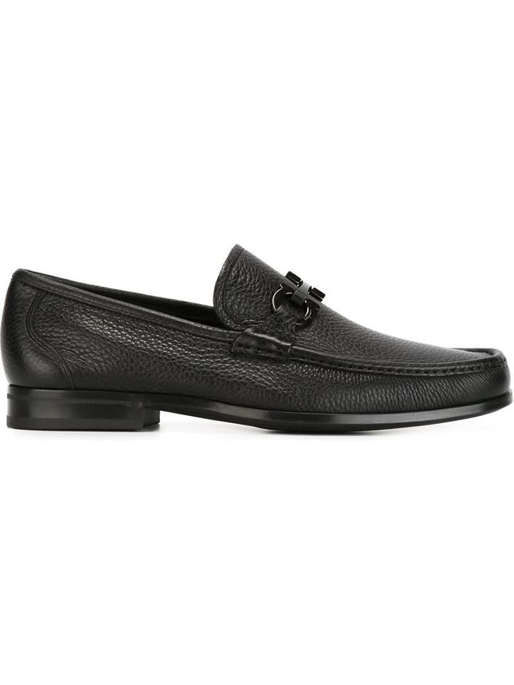 Salvatore Ferragamo Gancini Buckle Loafers, Men's, Size: 10, Black, Calf Leather/leather/rubber