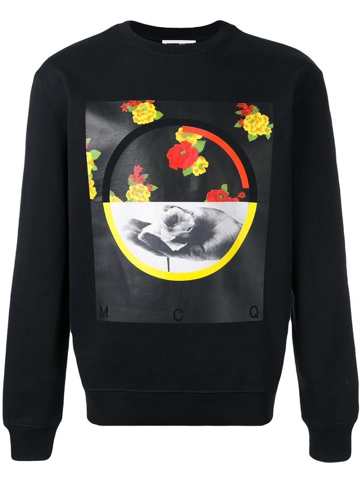 Mcq Alexander Mcqueen Floral Print Sweatshirt, Men's, Size: Xl, Black, Cotton