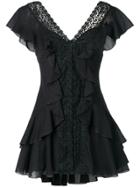 Charo Ruiz Embroidered Frill-trim Dress - Black
