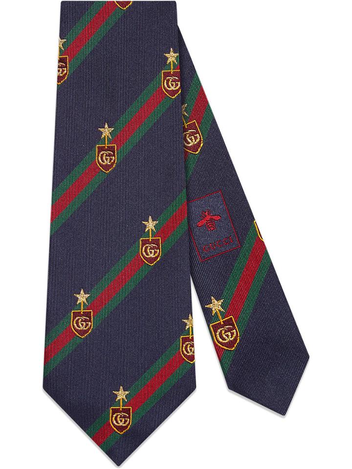 Gucci Web Crest Silk Tie - Blue