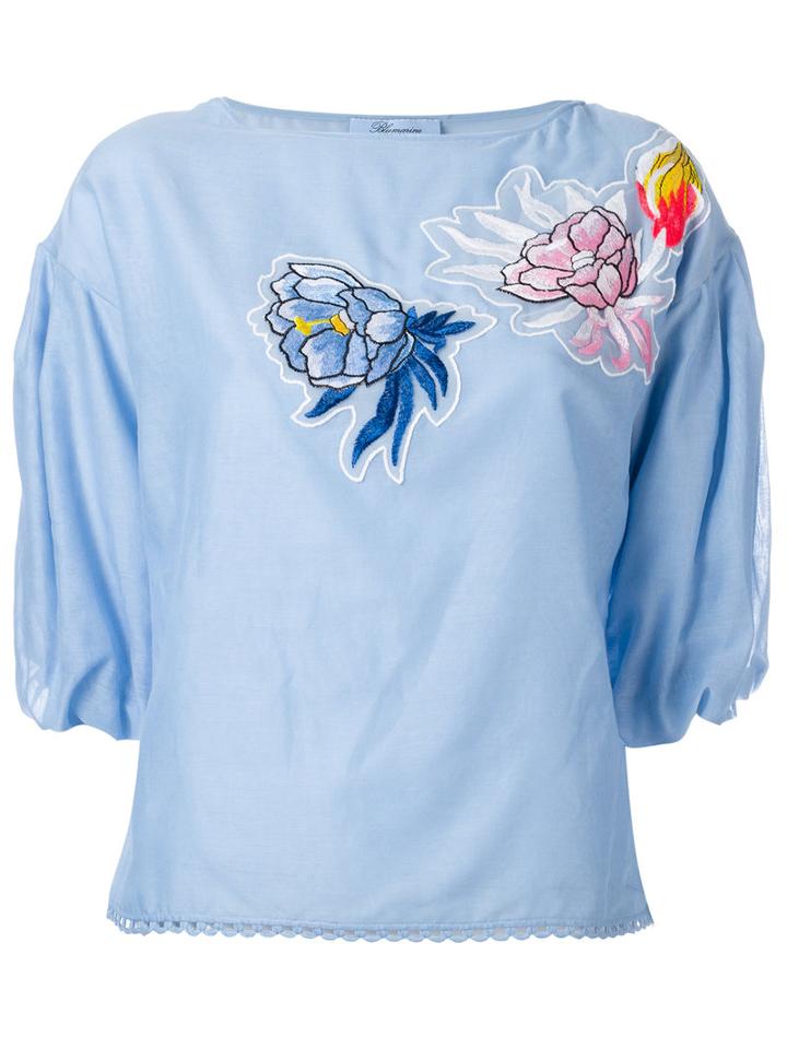 Blumarine Embroidered Patches Top, Women's, Size: 42, Blue, Cotton/silk