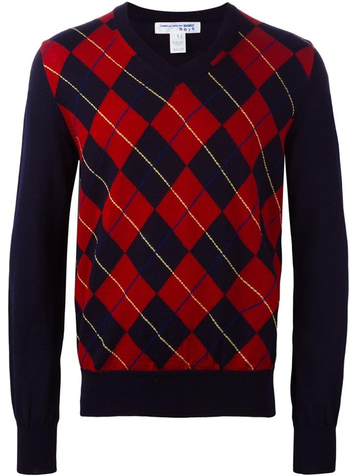 Comme Des Garçons Shirt Boys Argyle Jumper - Blue