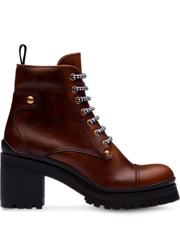 Miu Miu Leather Booties - Brown