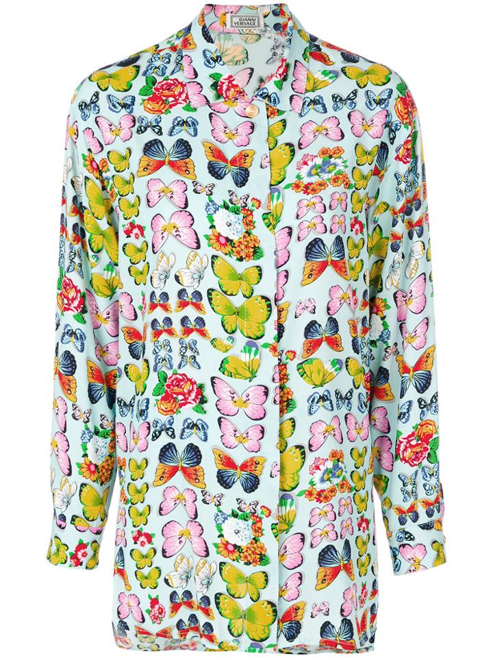 Versace Vintage Butterfly Print Shirt - Blue