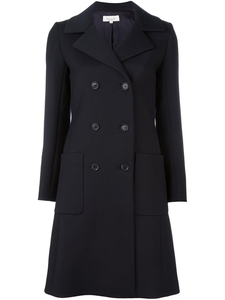 Paul & Joe 'ever Durin' Double Breasted Coat, Women's, Size: 38, Black, Cotton/polyester/spandex/elastane/viscose