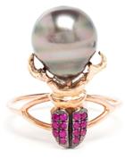 Daniela Villegas Ruby And Pearl Beetle Ring - Red