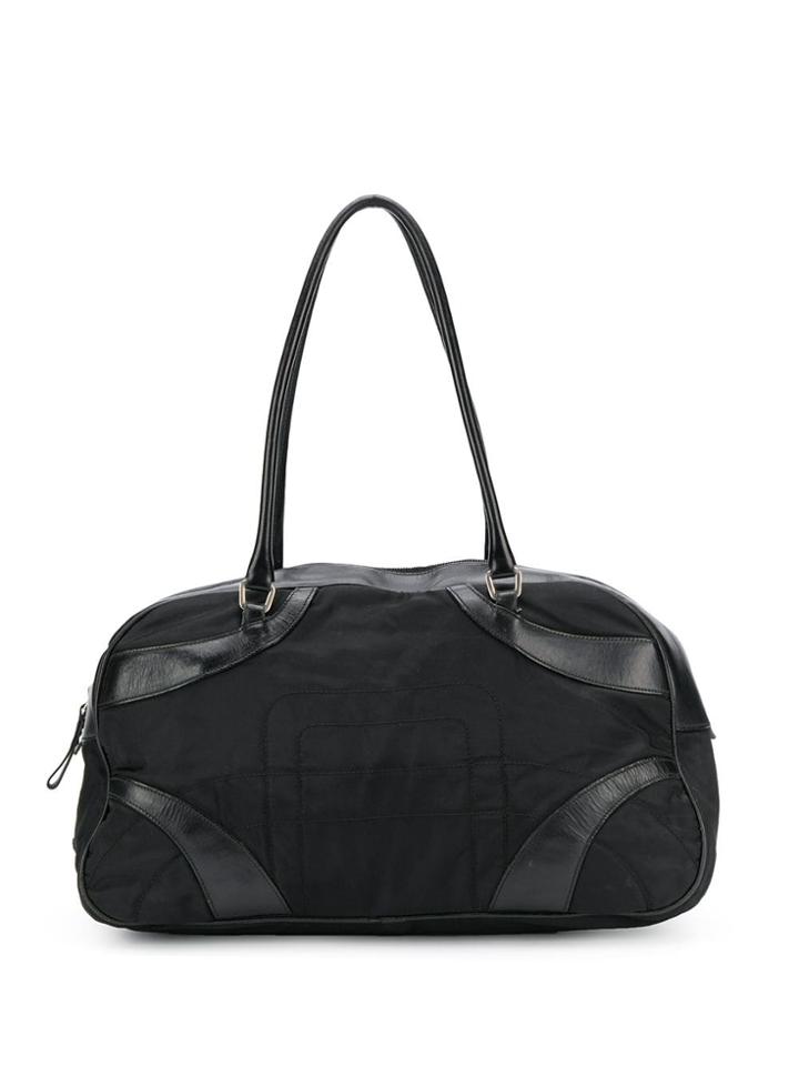 Prada Vintage 1990's Fabric And Leather Tote - Black