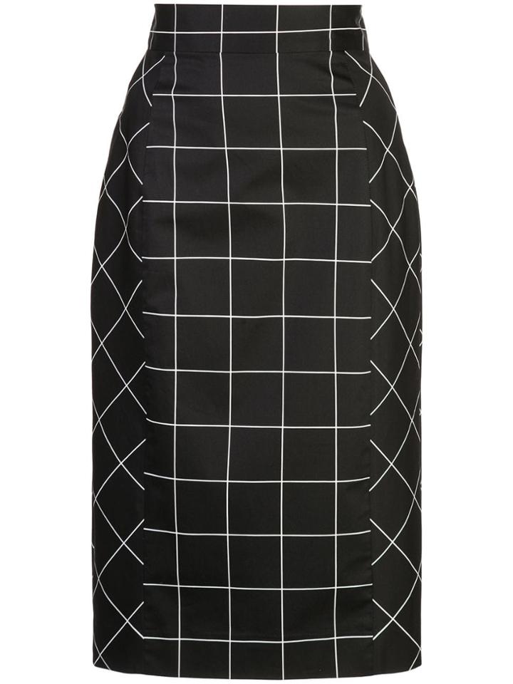 Milly Grid Print Pencil Skirt - Black