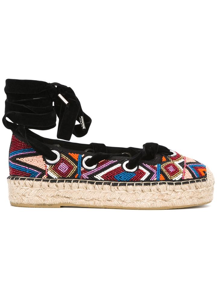 Ash Beaded Lace-up Espadrilles - Black