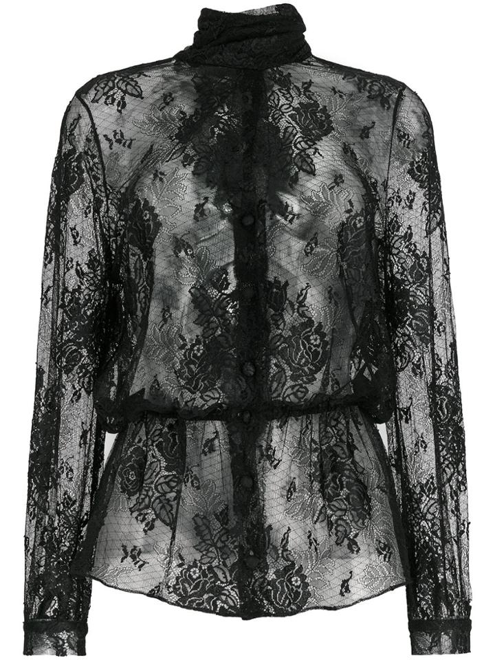 Balenciaga Lavalliere Dentelle Lace Blouse - Black