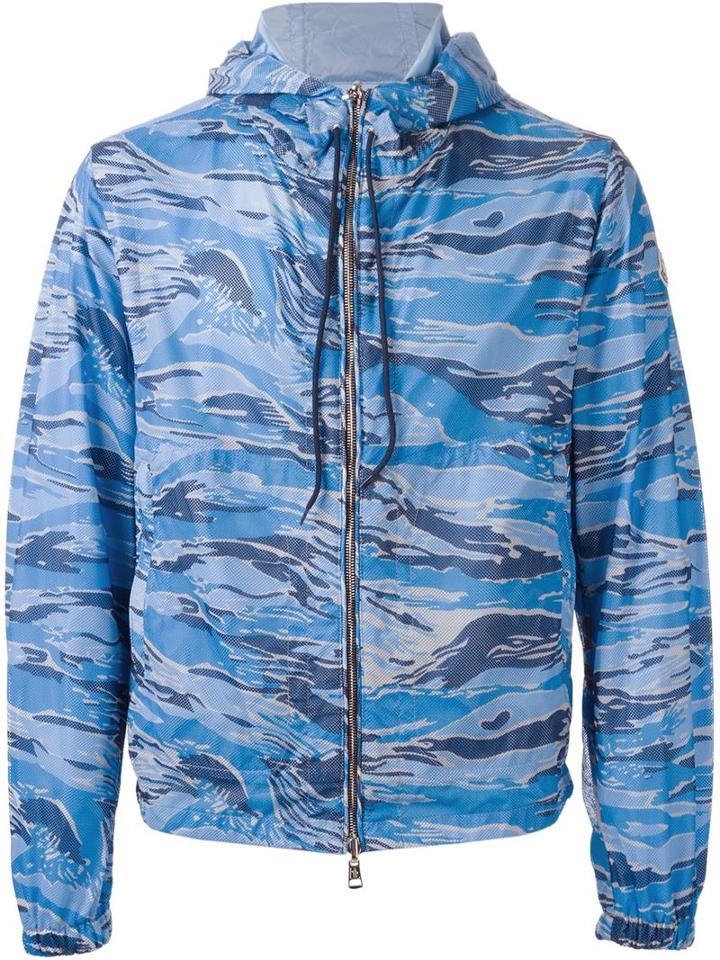 Moncler Camouflage Print Windbreaker, Men's, Size: 3, Blue, Polyamide