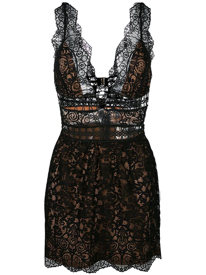 For Love And Lemons Plunge Scallop Trim Dress, Women's, Size: Small, Black, Cotton/nylon/polyester/spandex/elastane