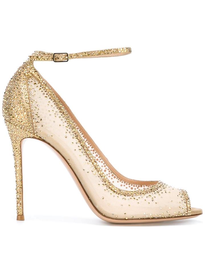 Gianvito Rossi Crystal Embellished Buckle Pumps - Nude & Neutrals