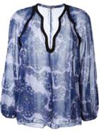 Giambattista Valli Floral Print Blouse, Women's, Size: 44, Blue, Viscose/silk