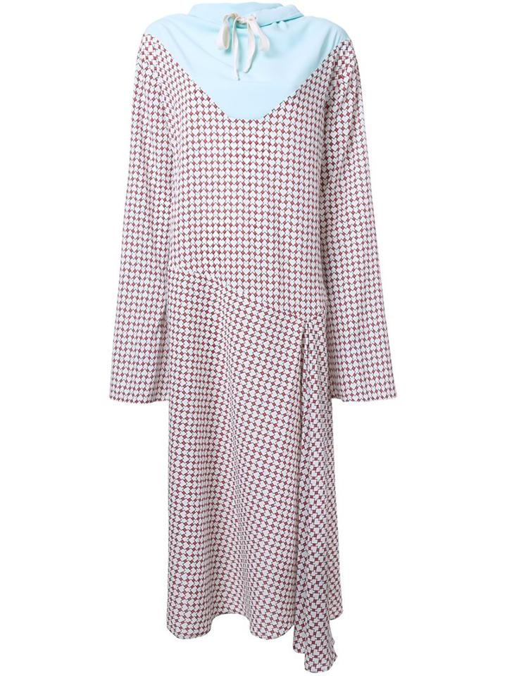N Duo Houndstooth Drawstring Neck Dress, Women's, Size: 38, Blue, Cotton/polyester
