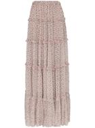 Amiri Tiered Silk Front Split Skirt - Pink