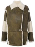 Drome - Contrast Shearling Coat - Women - Leather/cupro/lamb Fur - Xs, Green, Leather/cupro/lamb Fur