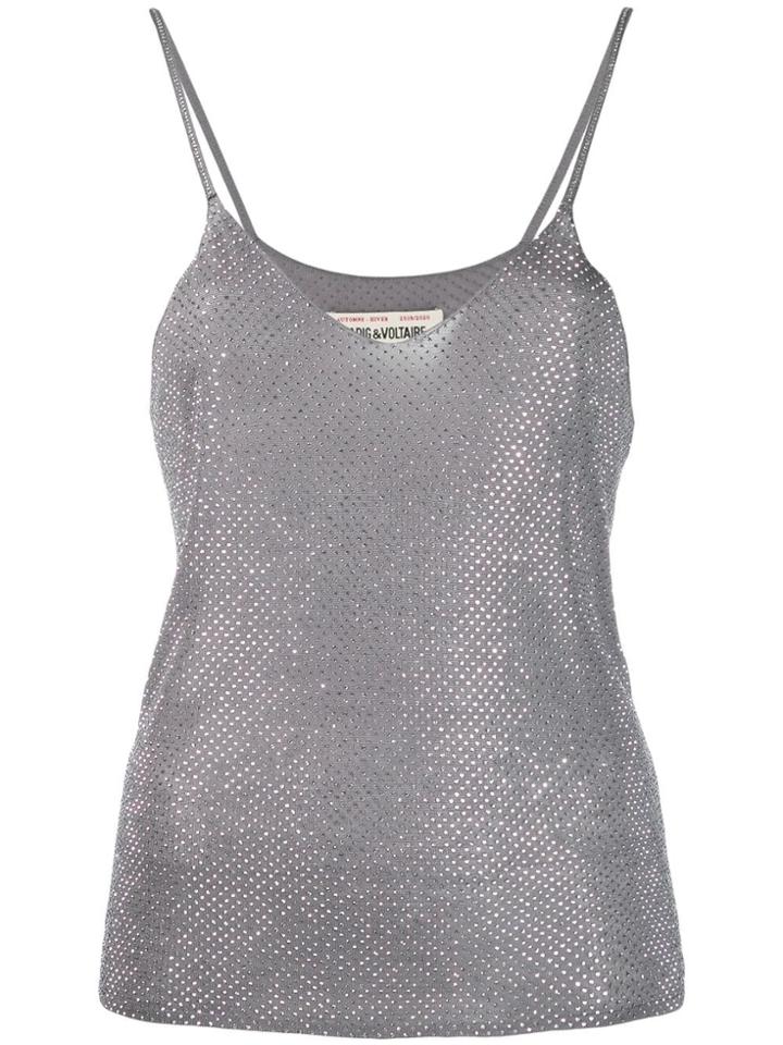 Zadig & Voltaire Rhinestone Deep V-neck Vest - Grey