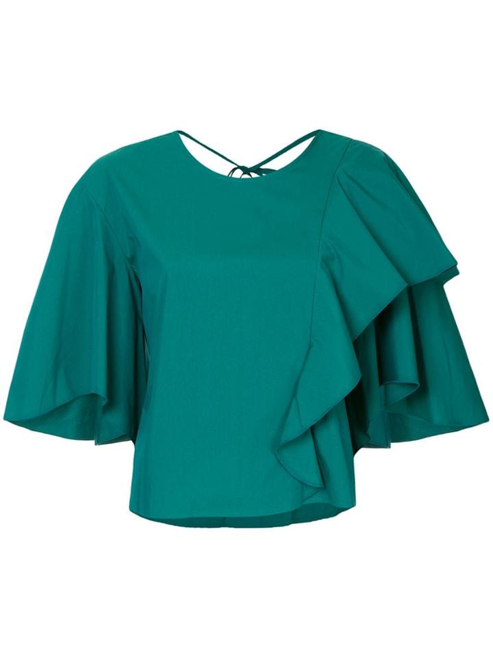 Le Ciel Bleu Ruffle Flared Short-sleeve Top - Green
