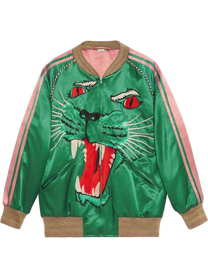 Gucci Bomber Jacket With Panther Face - Green