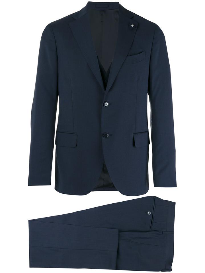 Lardini Two Piece Slim-cut Suit, Men's, Size: 50, Blue, Wool/viscose/cupro/polyester