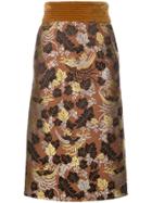 Jill Stuart Floral Jacquard Pencil Skirt - Brown