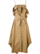 Msgm - Off Shoulder Dress - Women - Cotton/spandex/elastane - 40, Brown, Cotton/spandex/elastane