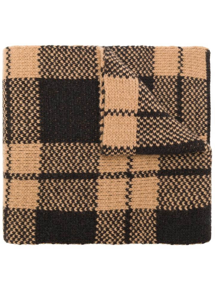 Fendi Plaid Logo Scarf - Brown