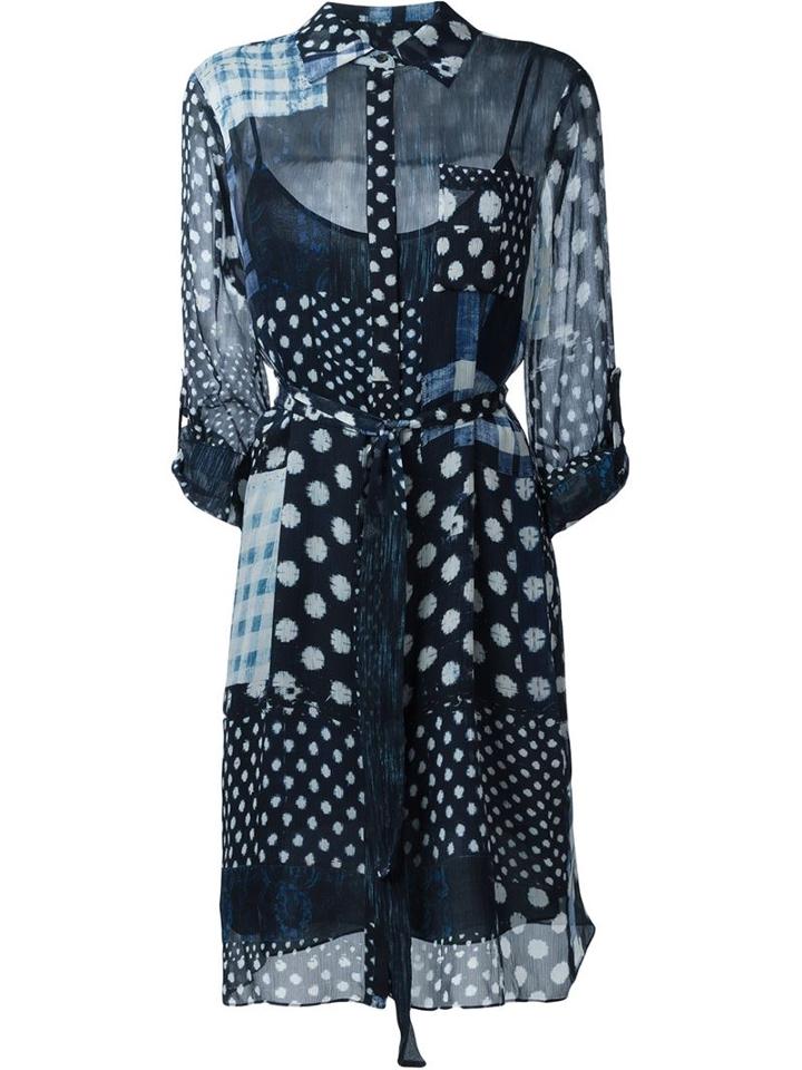 Diane Von Furstenberg Dot Print Shirt Dress, Women's, Size: 8, Blue, Silk/polyester