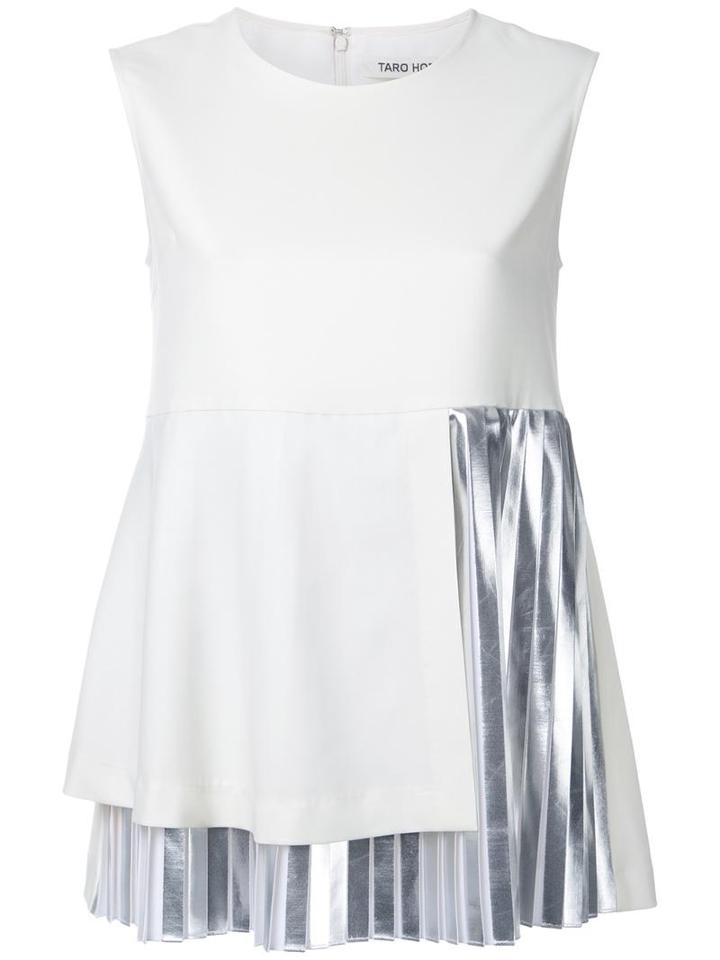 Taro Horiuchi Pleated Hem Top, Women's, White, Polyester/wool