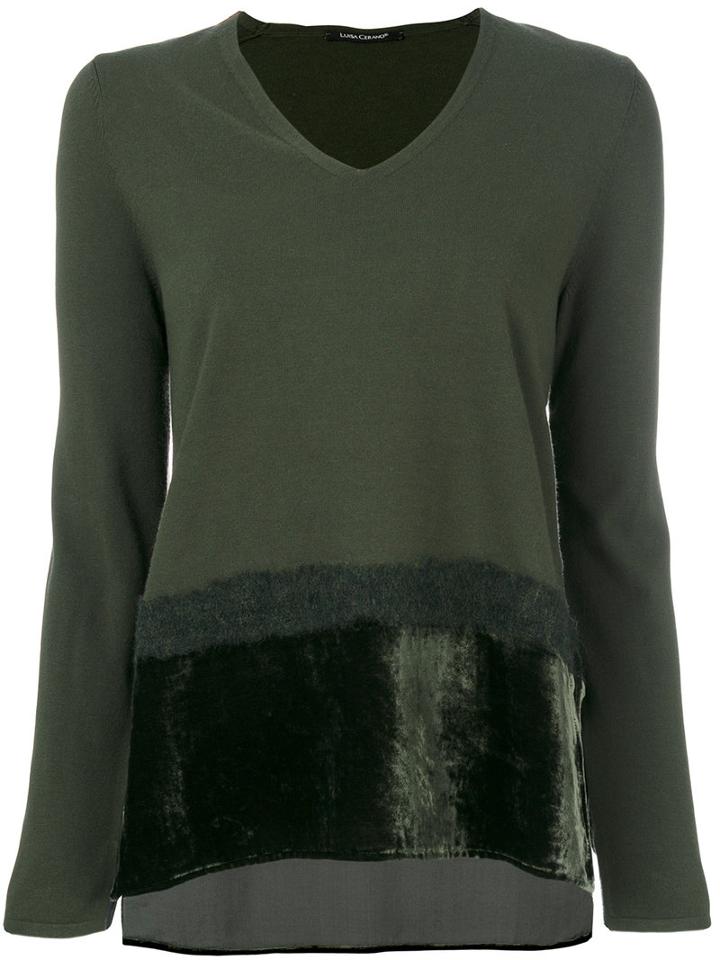 Luisa Cerano - Faux Fur Trim Detail Knit Top - Women - Polyester/viscose - 36, Green, Polyester/viscose