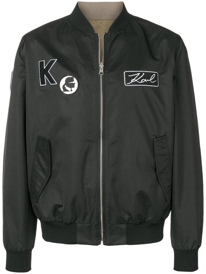 Karl Lagerfeld Logo Patches Bomber Jacket - Black