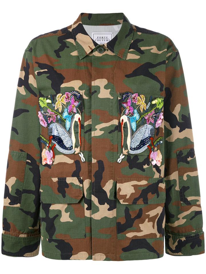 Forte Couture - Embroidered Military Jacket - Women - Cotton - S, Green, Cotton