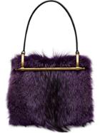 Prada Leather And Fur Shoulder Bag - Purple
