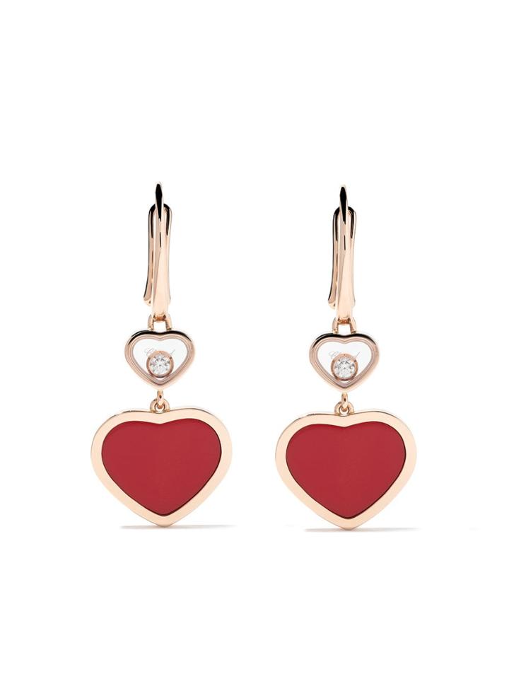 Chopard 18kt Rose Gold Happy Hearts Diamond Drop Earrings