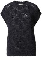 Brunello Cucinelli Shortsleeved Open Knit Blouse, Women's, Size: Large, Blue, Acetate/silk/cotton/polyamide