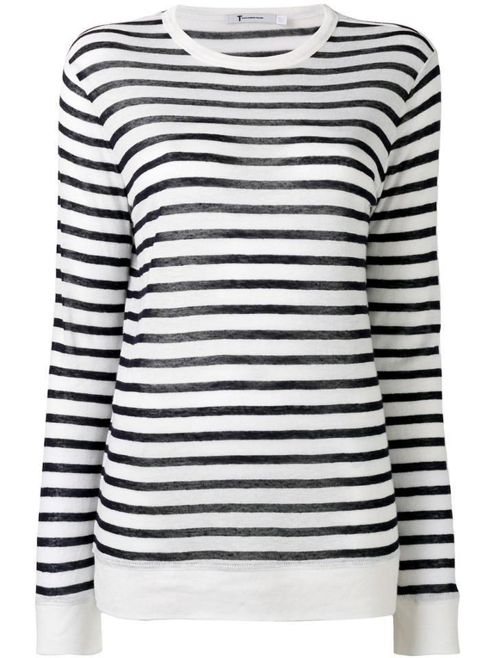T By Alexander Wang - Striped T-shirt - Women - Linen/flax/rayon - L, Women's, White, Linen/flax/rayon