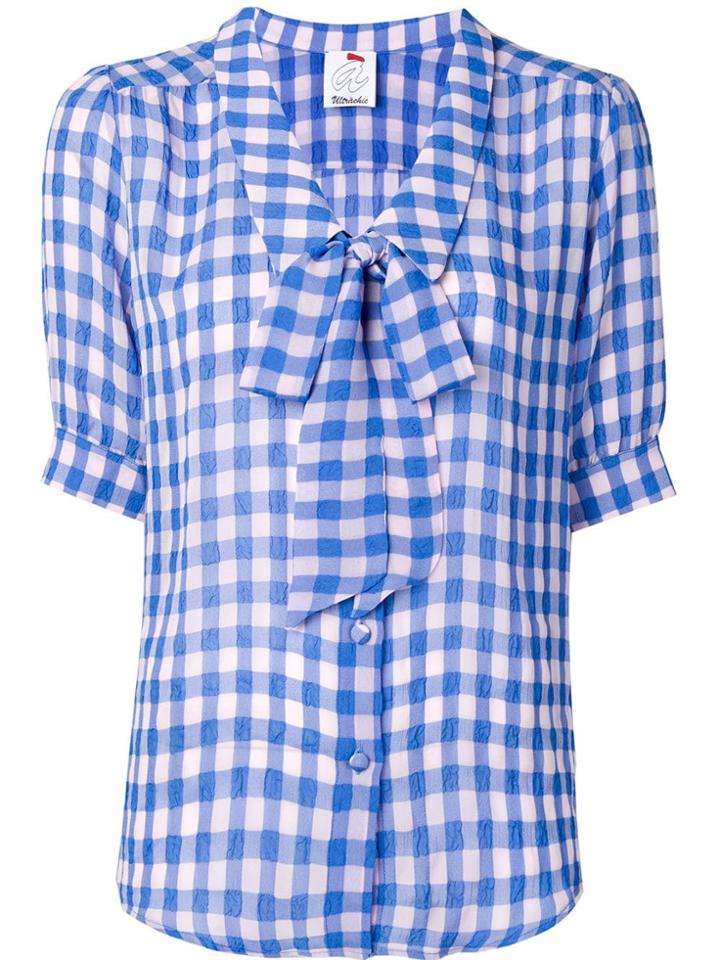 Ultràchic Vichy Print Bow Blouse - Blue