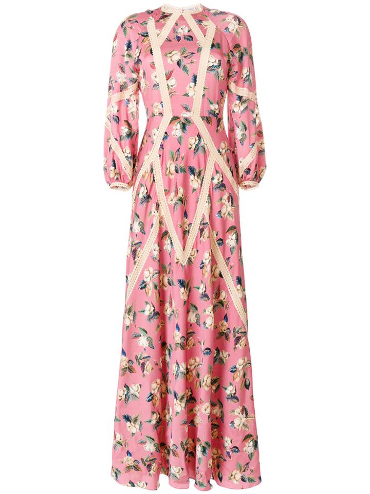 Vilshenko Long-sleeved Floral Gown - Pink & Purple