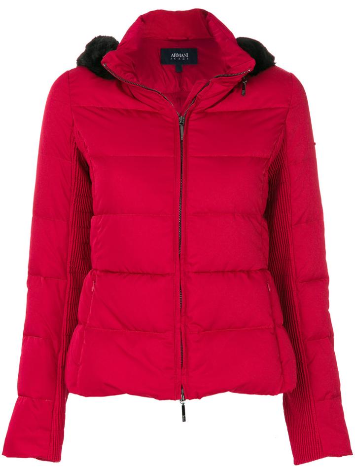 Armani Jeans Faux Fur Trim Hooded Jacket - Pink & Purple