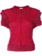 Comme Des Garçons Vintage Knitted Lurex Short Sleeve Sweater - Red