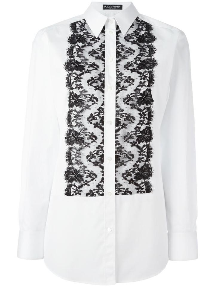 Dolce & Gabbana Lace Bib Shirt, Women's, Size: 44, Black, Cotton/viscose/polyamide