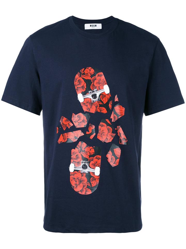 Msgm Broken Skateboard Print T-shirt, Men's, Size: Medium, Black, Cotton