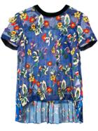 Sacai Sheer Floral Appliqué T-shirt - Blue