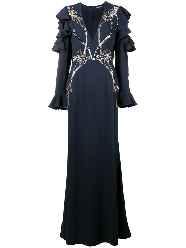 Alexander Mcqueen Sequin Embroidered Evening Dress - Blue