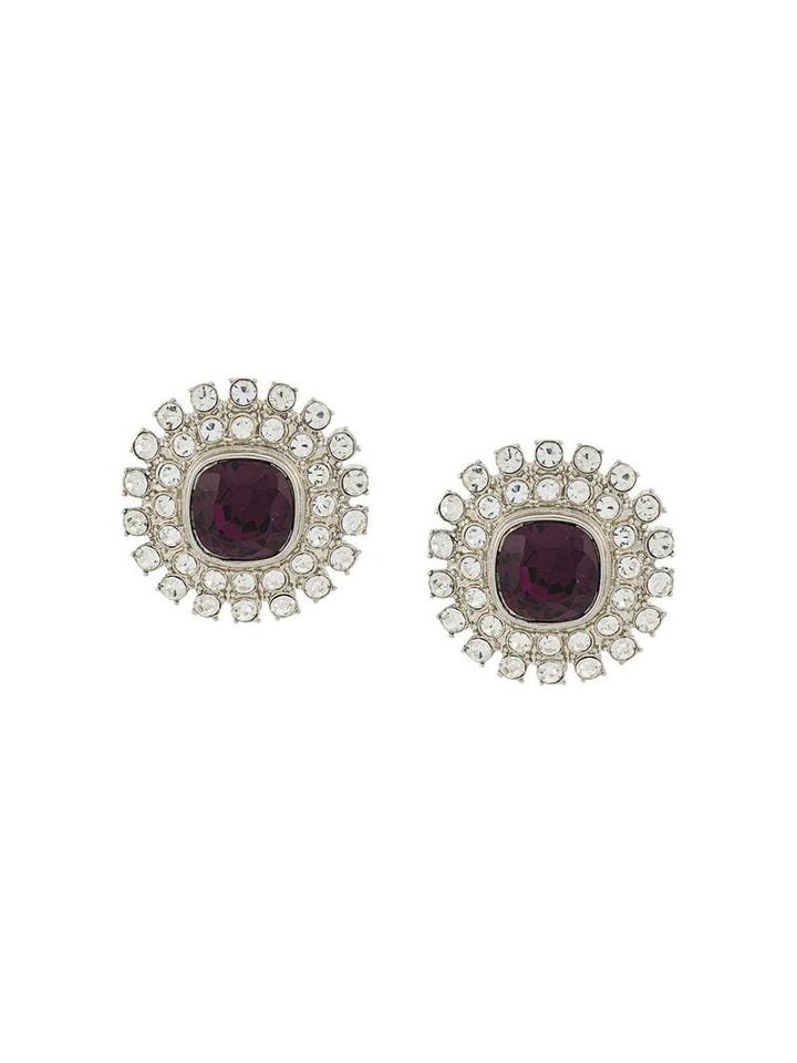 Kenneth Jay Lane 1970's Amethyst Crystal Earrings - Silver