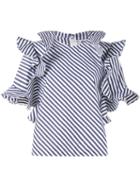 Msgm - Frilled Stripe Blouse - Women - Cotton - 40, Blue, Cotton