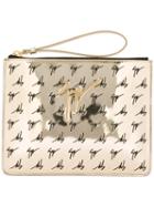 Giuseppe Zanotti Design Mirrored Logo Clutch, Women's, Grey, Polyurethane